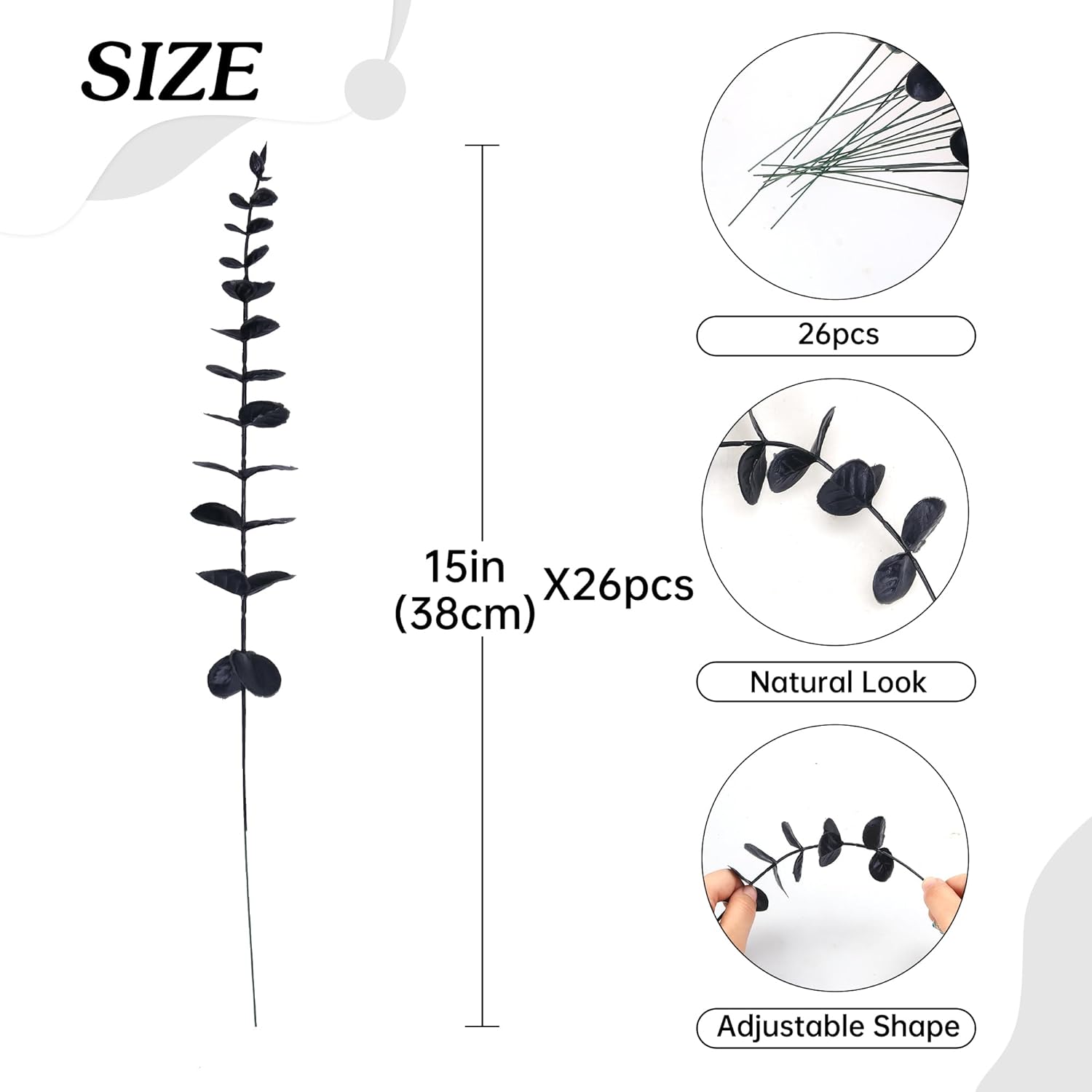 26Pcs Black Artificial Eucalyptus Stems Faux Halloween Flowers Eucalyptuses Home Decor (26, Black)