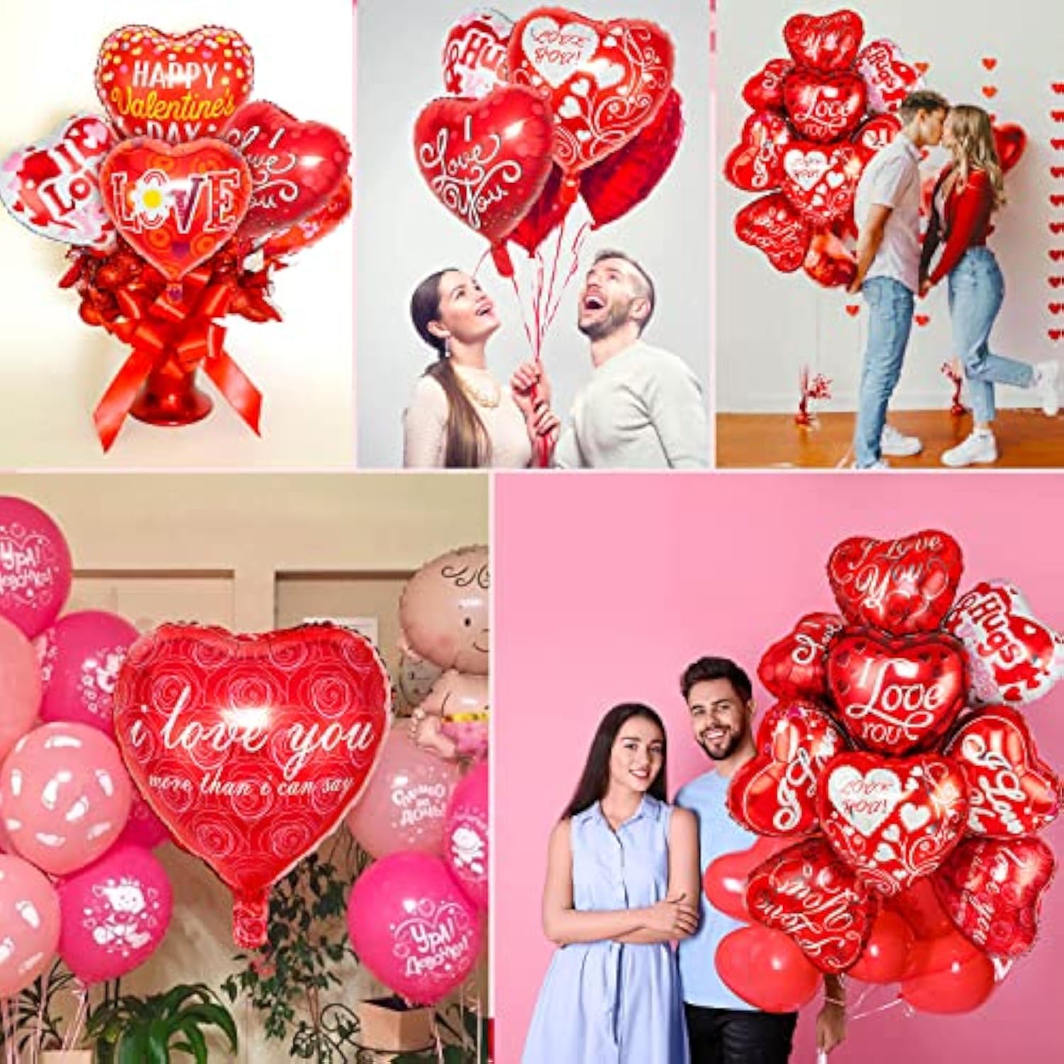 36 Pieces Heart Balloons, Happy Red Valentines Day Balloons, I Love You Foil Mylar Balloon For Special Night Party Decorations
