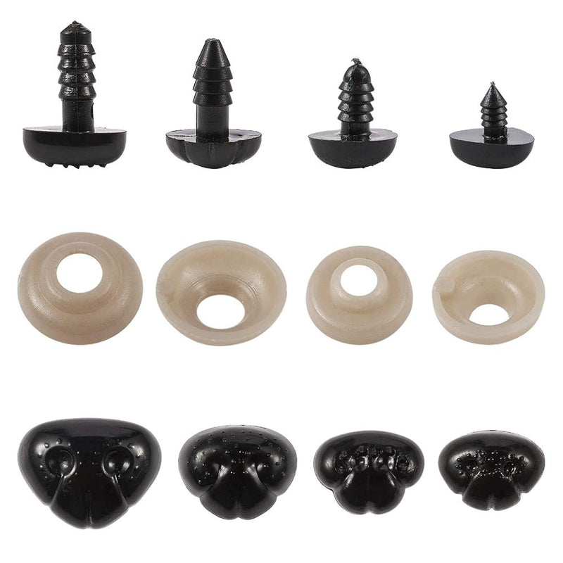 100Sets Black Plastic Safety Noses Crafts With Washers For Diy Doll Toys Puppe