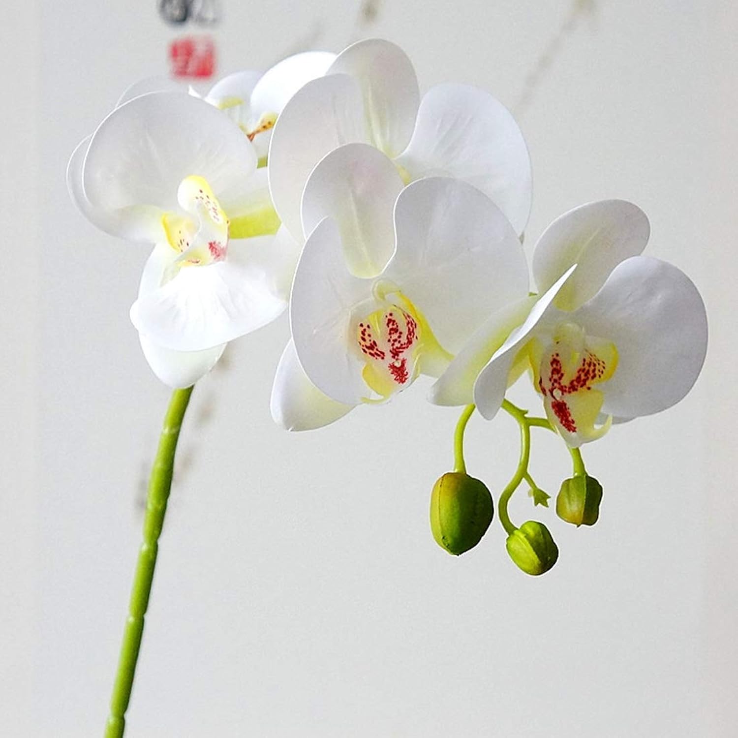 6 Pcs 3D Artificial Real Touch Latex Phalaenopsis Orchid Stem Bouquets Artificial Flowers For Wedding Party Home Garden Decoration (White&Yellow Heart)