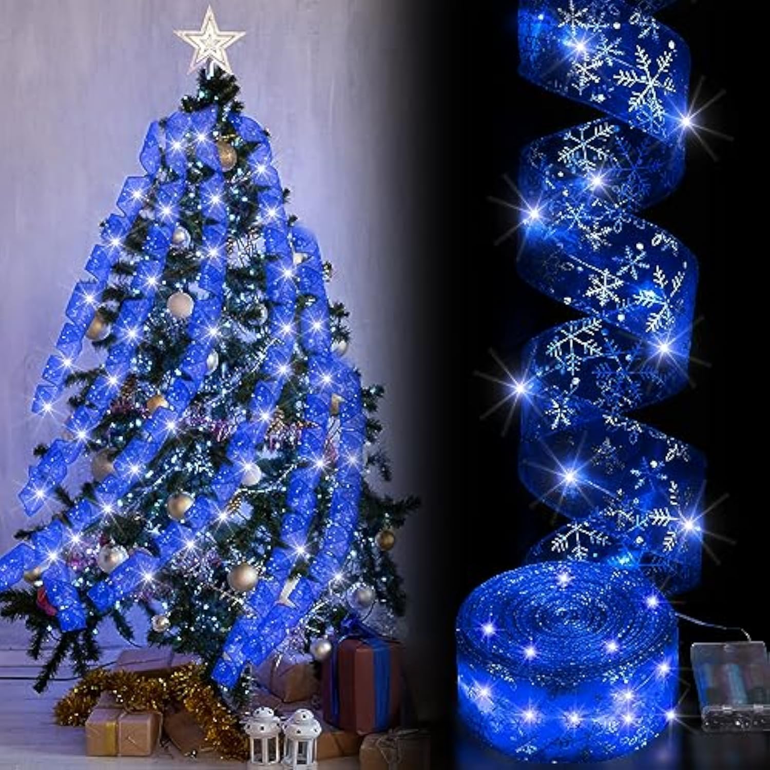 Christmas Ribbon With Lights 2 Inch X 66Ft 100 Led Christmas Tree Ribbon Decorations Battery Operated Fairy String Light