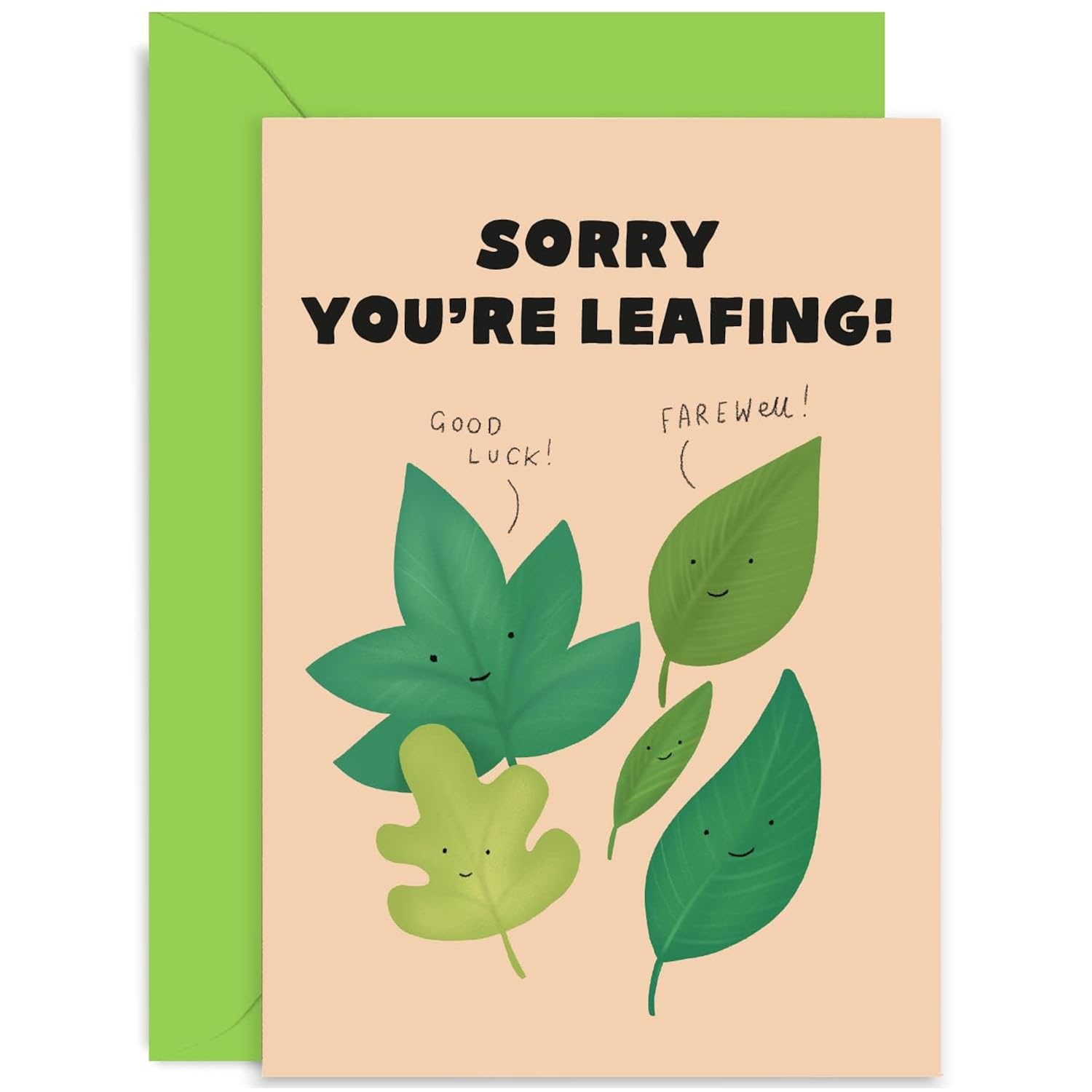 Old English Co. Funny Sorry You'Re Leaving Card For Co Worker - Joke Leaf Pun Farewell Card For Colleague, Team, Staff - Cute Retirement Card Design For Him Or Her | Blank Inside With Envelope