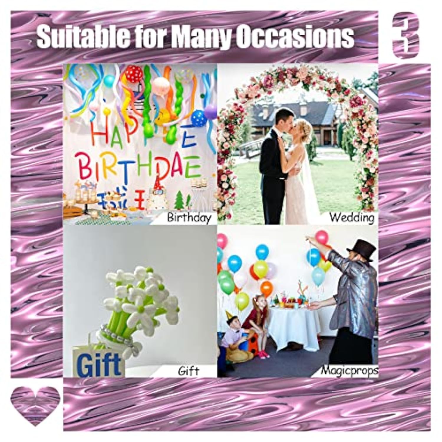White Latex Long Balloons 260Q - DIY Party Decorations (100pcs with Ties)