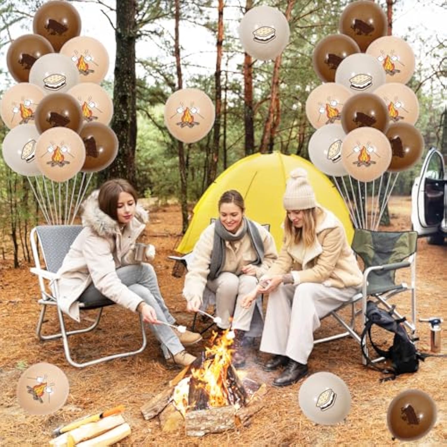 36Pcs S’More Theme Balloons, S’Mores Birthday Baby Shower Latex Balloons Set Bonfire Marshmallows Decor, Camping Camper Campfire Party Smore Decorations Supplies