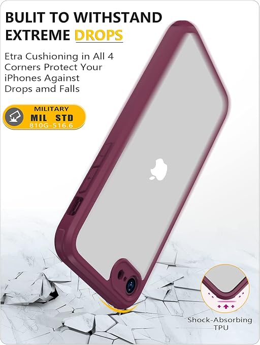 iPhone SE 2022 2020 Case iPhone 8 Case with Built-in Screen Protector Slim Full Body Protective Cover Plum