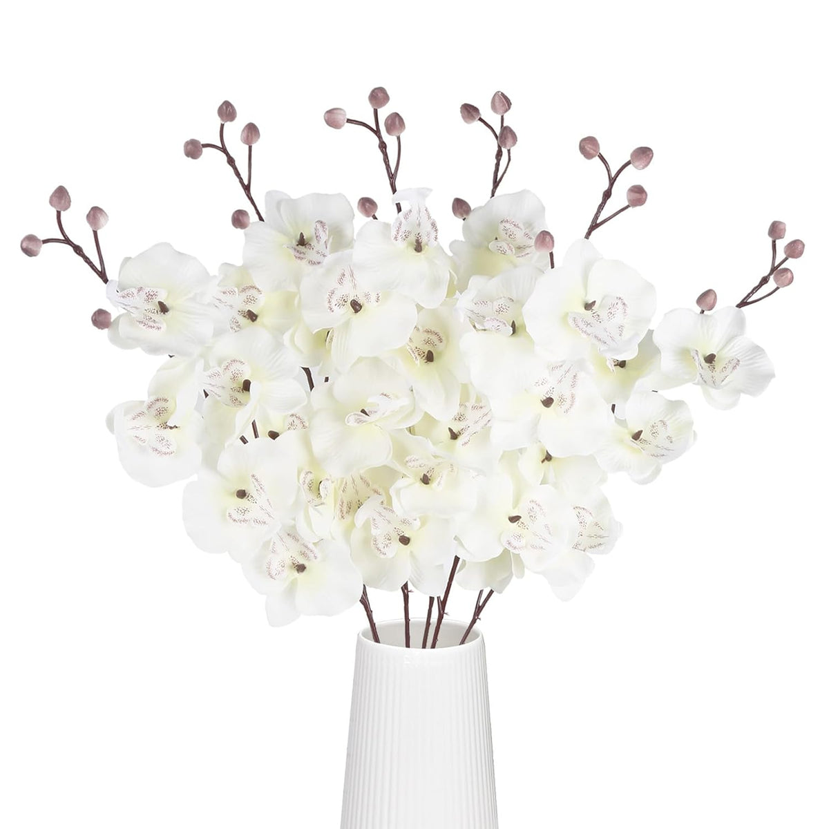 6Pcs White Faux Orchids 30.3’’ Orchids Artificial Flowers Fake Silk Flowers With Stems For Wedding Home Kitchen Party Garden Indoor Decoration(White)