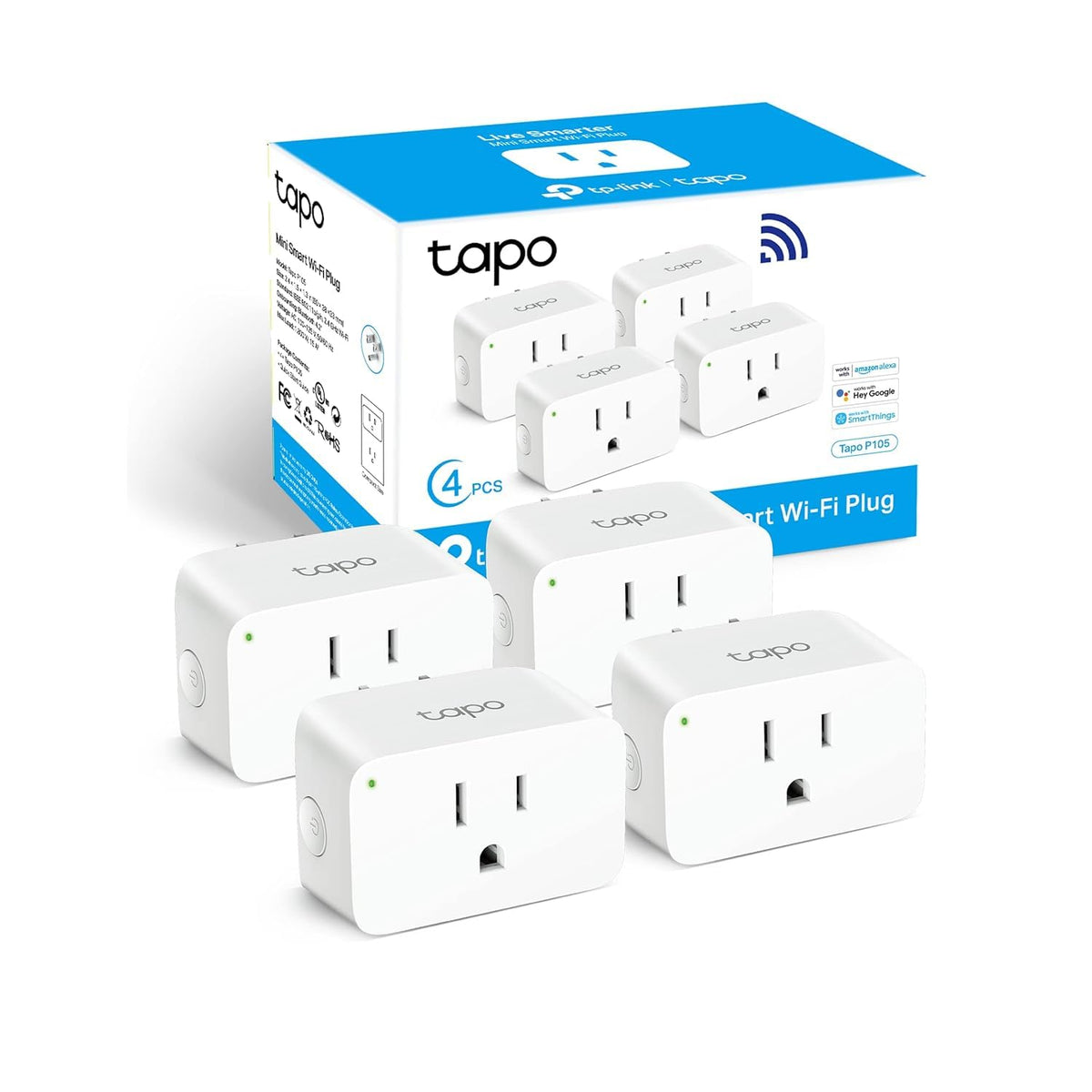Tp-Link Smart Plug Mini 15A, Smart Home Wi-Fi Plug, Super Easy Setup, Compatible With Alexa & Google Home, No Hub Required, Ul Certified, 2.4G Wifi Only, White, P105(4-Pack)