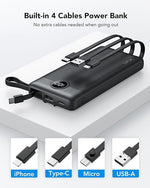 10000mAh Portable Charger with Built-in Cables, Slim Power Bank for iPhone