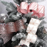 Rose Gold Snowflake Wired Ribbon,Ivory Satin With Big Glitter Snowflake Christmas Ribbon For Wreath Chritmastree Decoration Gift Wrapping Home Decor, 2-1/2 Inch X 10 Yards