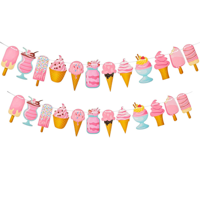 2 Pieces Ice Cream Banner Banner Ice Cream Theme Party Decoration Part