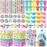 134 Pcs Axolotles Party Favors Bulk For Kids With Silicone Slap Bracelets Stickers Stampers Rings Badges Miniature Figures For Axolotl Themed Birthday Party Decorations Goodies Bags Stuffers
