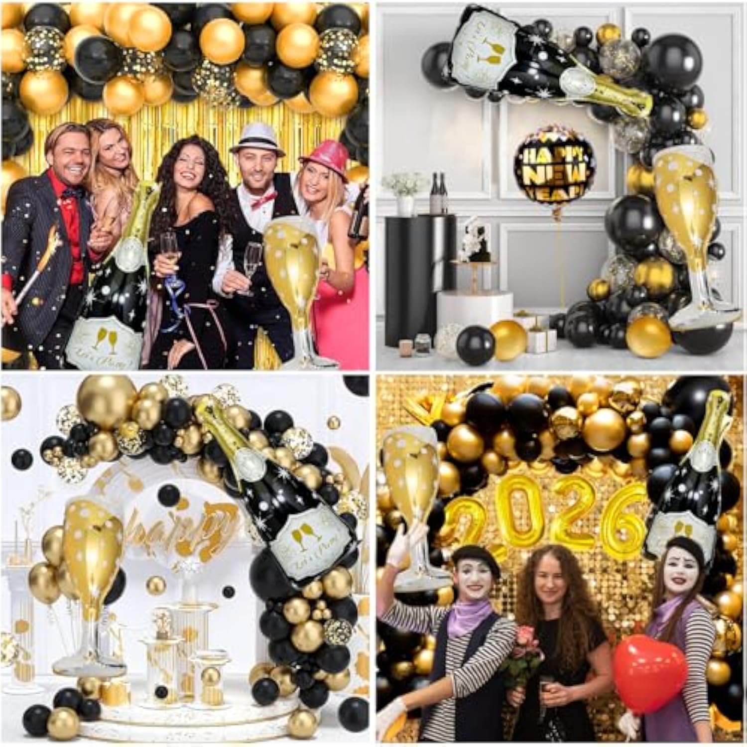 106 Pcs Gold Black Happy New Year 2026 Balloons Party Supplies