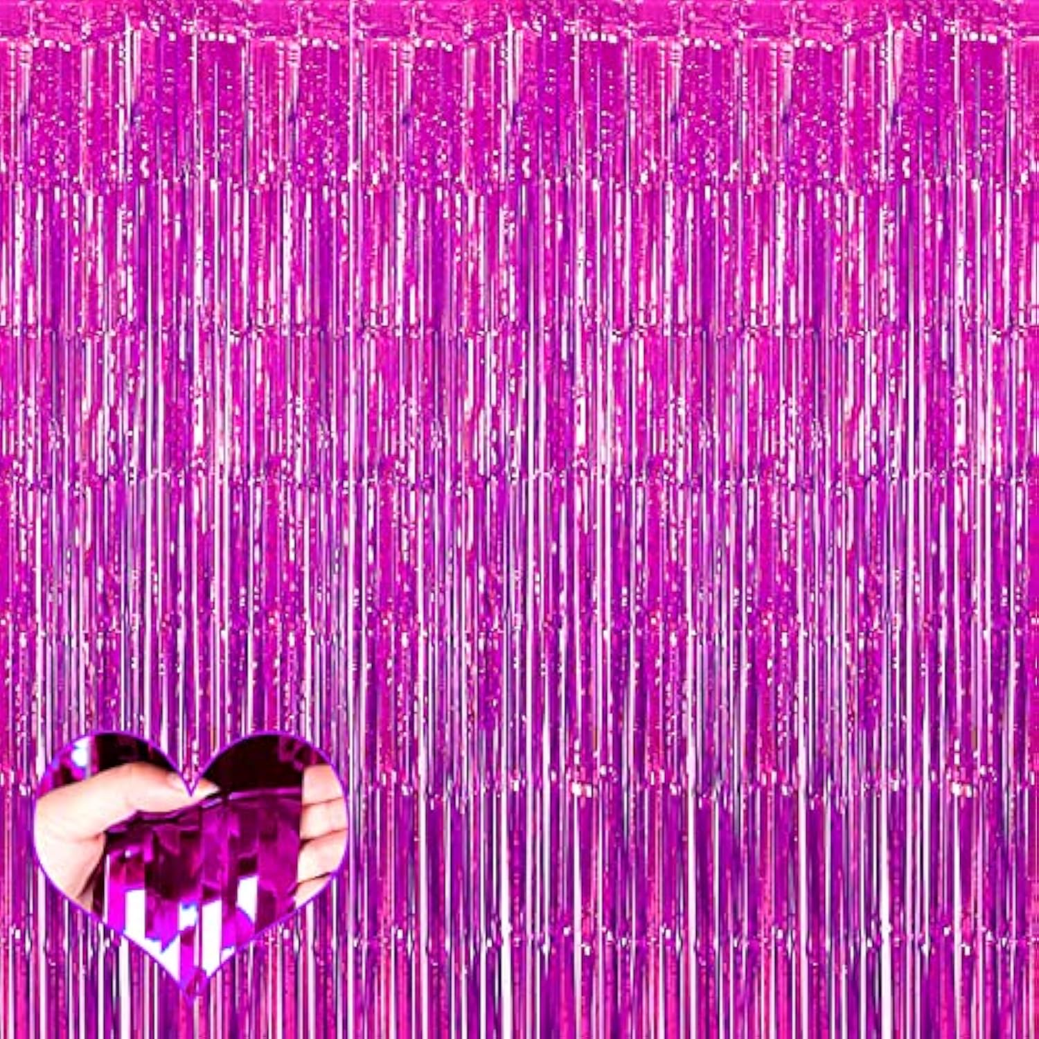 4 Pack Fuchsia Fringe Curtain Backdrop, 3.2Ft X 6.6Ft Metallic Tinsel Foil Fringe Streamers Curtains Background For Photo Booth Birthday Wedding Baby Shower Party Thanksgiving Christmas Decorations