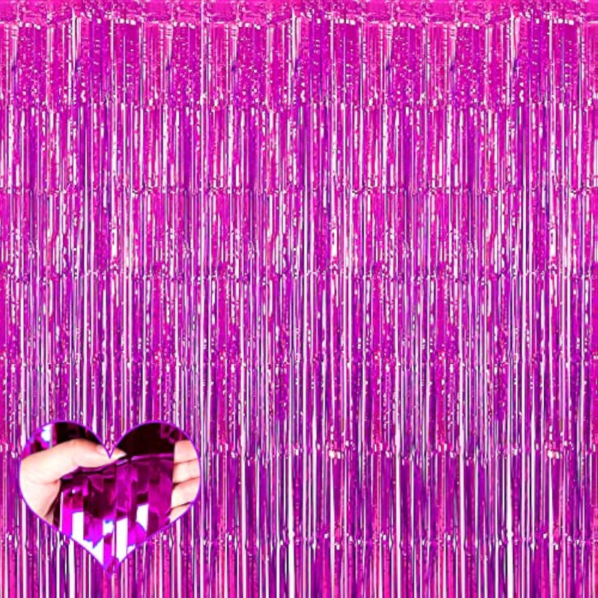 4 Pack Fuchsia Fringe Curtain Backdrop, 3.2Ft X 6.6Ft Metallic Tinsel Foil Fringe Streamers Curtains Background For Photo Booth Birthday Wedding Baby Shower Party Thanksgiving Christmas Decorations