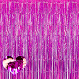 4 Pack Fuchsia Fringe Curtain Backdrop, 3.2Ft X 6.6Ft Metallic Tinsel Foil Fringe Streamers Curtains Background For Photo Booth Birthday Wedding Baby Shower Party Thanksgiving Christmas Decorations