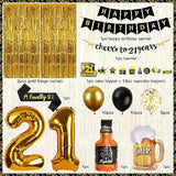 21St Birthday Decorations For Him, Happy Birthday Decorations Black And Gold 21 Birthday Decor With Happy Birthday Banner, Fringe Curtain, Confetti And Latex Balloons