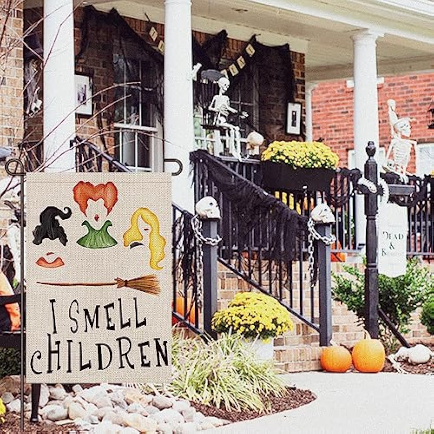 I Smell Children Halloween Garden Flag 12x18 Burlap Ghost Sanderson Sisters Decor
