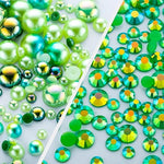 60G Cyan Green Flat Back Pearls Rhinestones For Crafts Mixed Size 3Mm-10Mm Ab Color Round Half Pearls Flatback Pearl Beads And Resin Rhinestones Set For Face Art With Glue