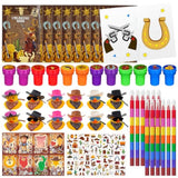 72 Pcs Western Cowboy Party Favors, Wild West Coloring Books, Stickers, Tattoos, Stampers, Rubber Ducks, Rainbow Pencils, Barn Party Supplies, Birthday Goodie Bag Fillers, Prize Bulk Set