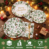 150Pcs Christmas Paper Plates and Napkins Party Supplies, Disposable 9’’& 7’’ Holiday Plates with Green Holly Leaves Red Berries Xmas Party Decorations Tableware Set, Serves 50 Guests