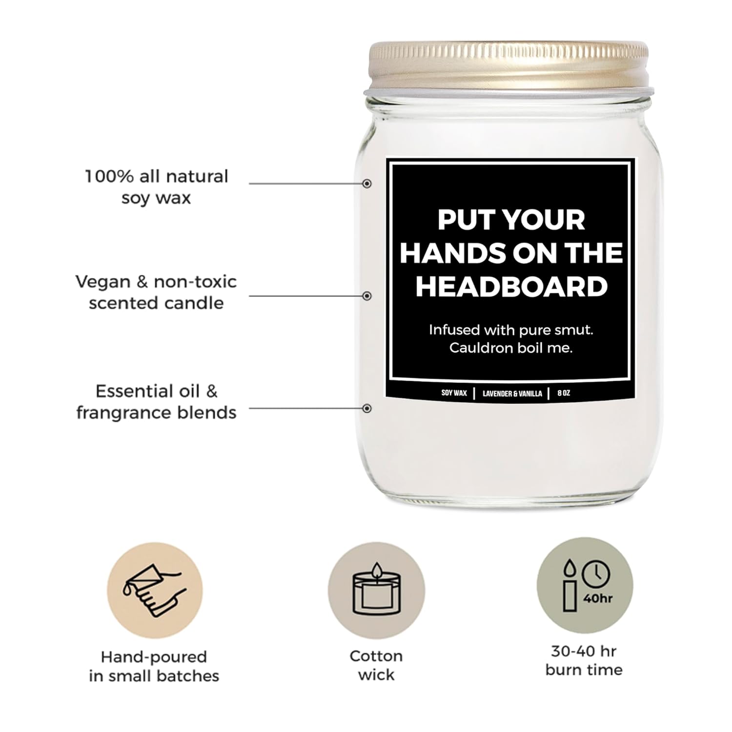 You Nique Designs Put Your Hands On The Headboard Candle 8Oz, Bookish Candles, Bookworms Surprise, Reading Themed Candles For Book Lovers Women, Book Club Gifts Ideas