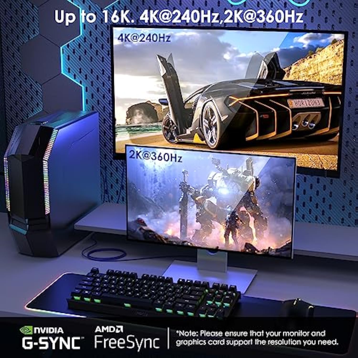 Vesa Certified 10Ft Displayport Cable 2.1, 16K Displayport Cable 2.0 Supports