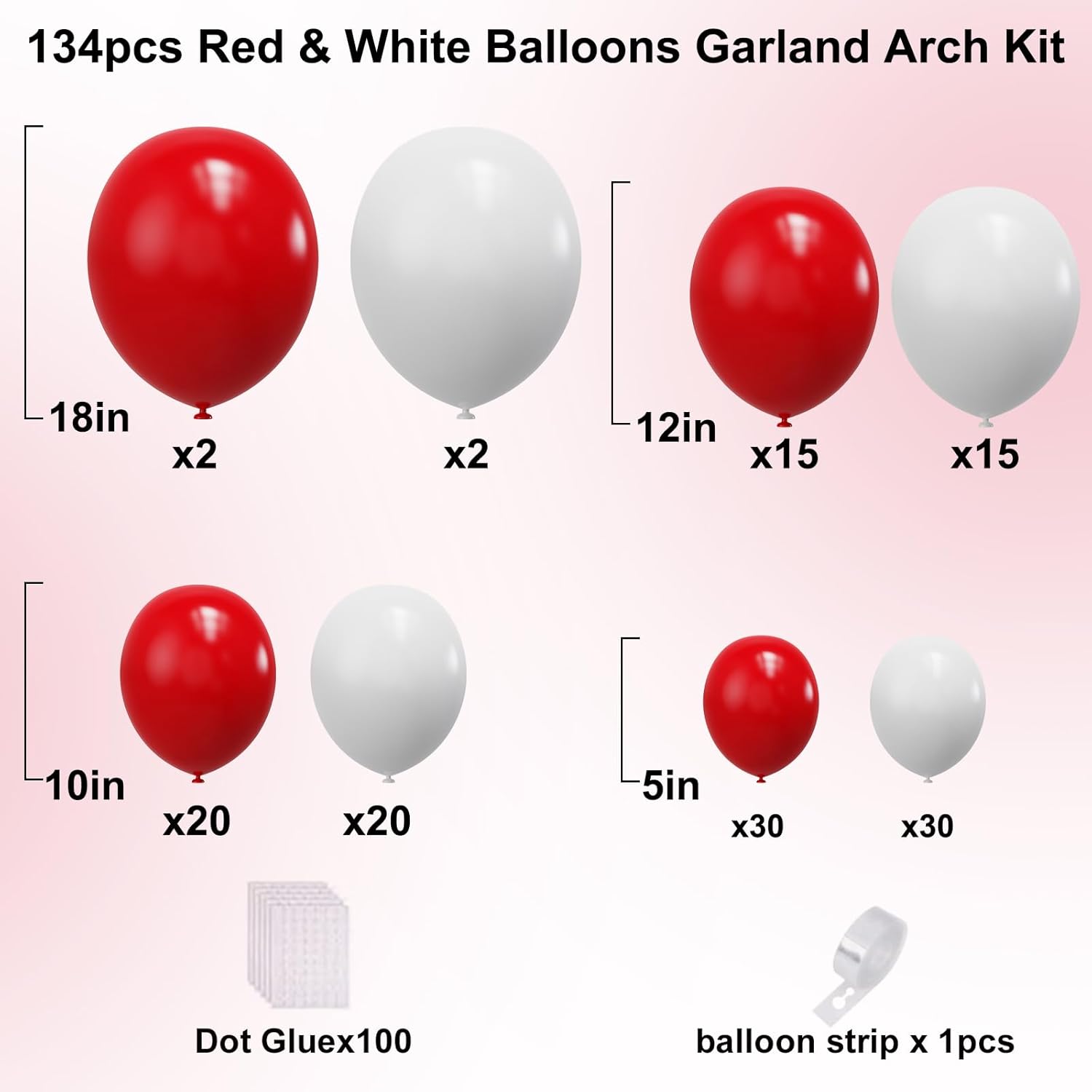 Red And White Balloons Garland Arch Kit, 134Pcs Red Balloon And White Balloons For Mother'S Day, Valentine'S Day, Birthday, Wedding, Christmas Party Decorations
