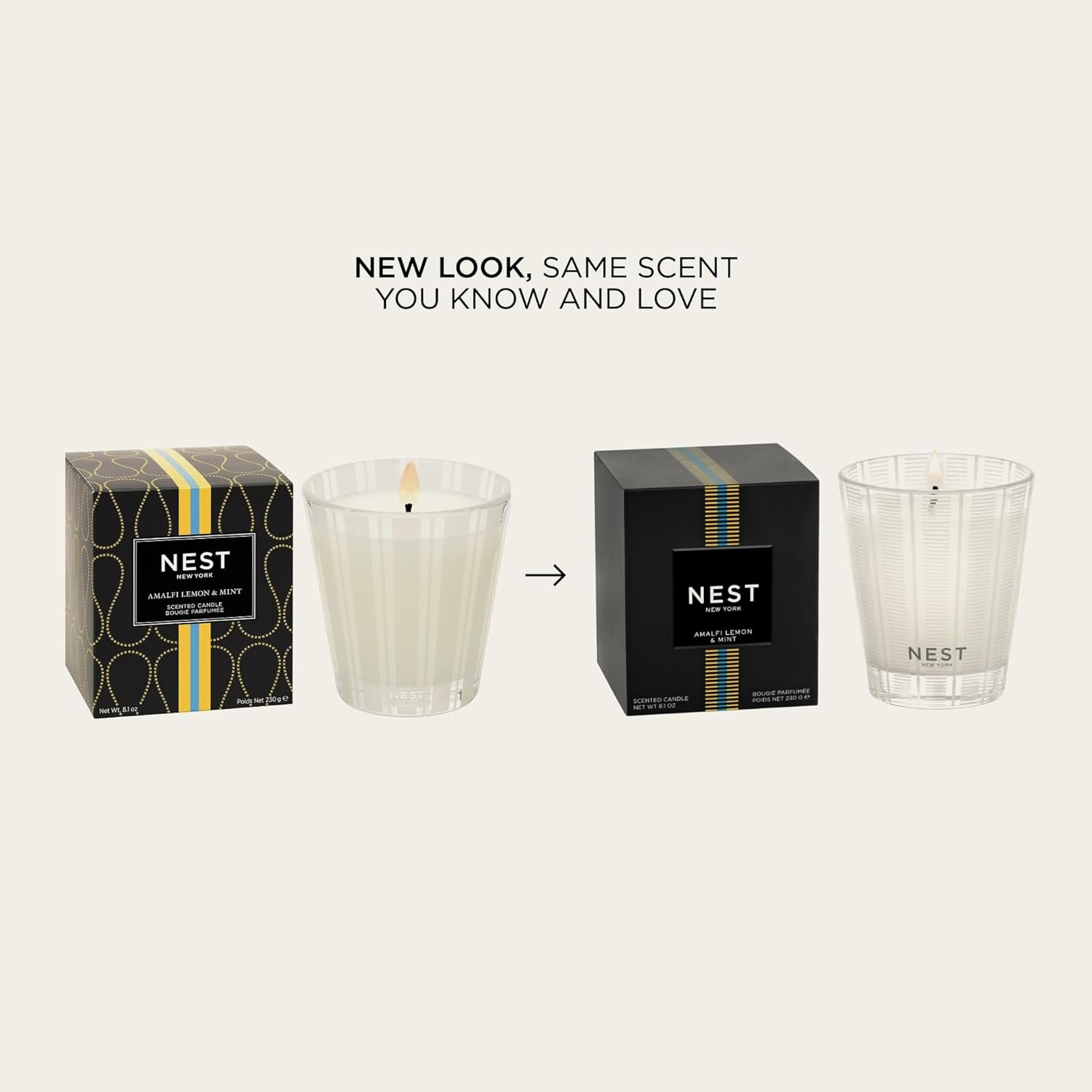 Scented Classic Candle, Amalfi Lemon & Mint - 8.1 Oz - Up To 60-Hour Burn Time - Reusable Glass Vessel