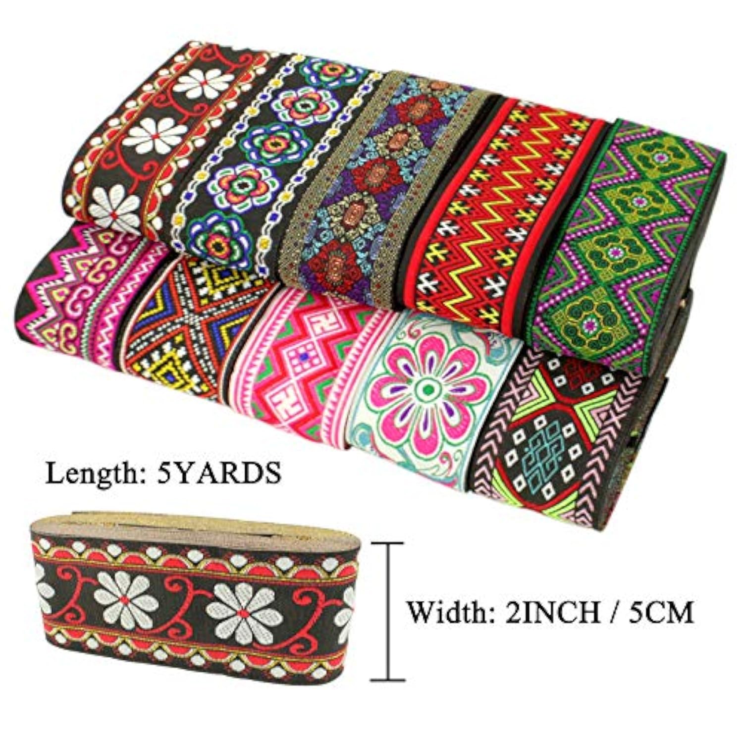 Embroidered Jacquard Ribbon Trim, Floral Woven Lace Ribbon Fabric For