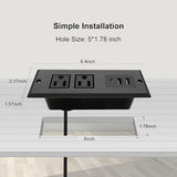 Flush Mount Power Strip USB C Charging Station Hidden Outlet Extender Black