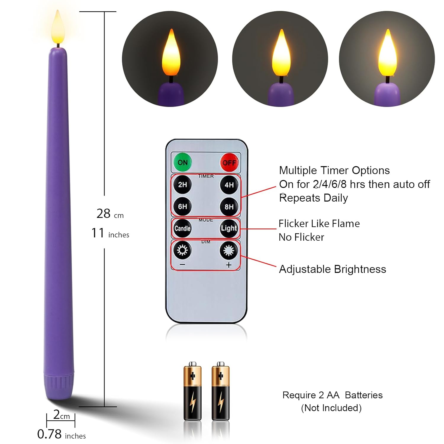 Battery-Operated Led Flickering Advent Candles, Set Of 4 With Remote Timer - For Christmas Wreath