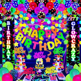 Glow In The Dark Birthday Party Decorations With Neon Balloons Garland, Porch Sign Let'S Glow Crazy - Party Supplies And Decor
