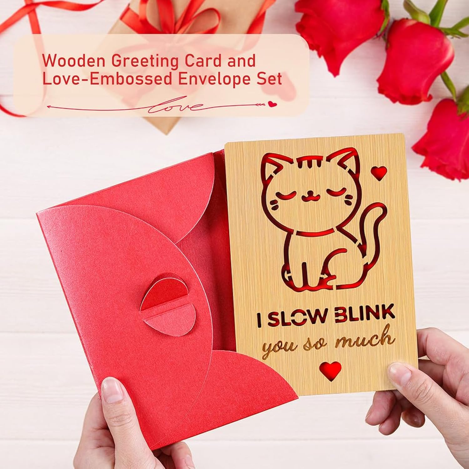 Funny Cat Valentines Day Card - Cat Lover Gifts - Wooden Greeting Card Gift For Husband Grandpa Him - Cats Dad Gifts - Cute Cat-Themed Anniversary Valentines Day Cats Cards With Envelopes