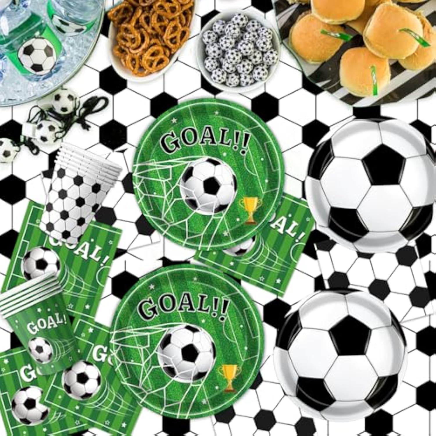 170 Pcs Soccer Party Decorations, Soccer Birthday Party Decorations - Includes Plates, Napkins, Cups, Banner, Balloons, Tablecloth, Knives, Forks For Sports Soccer Theme Party Decorations, Serve 24