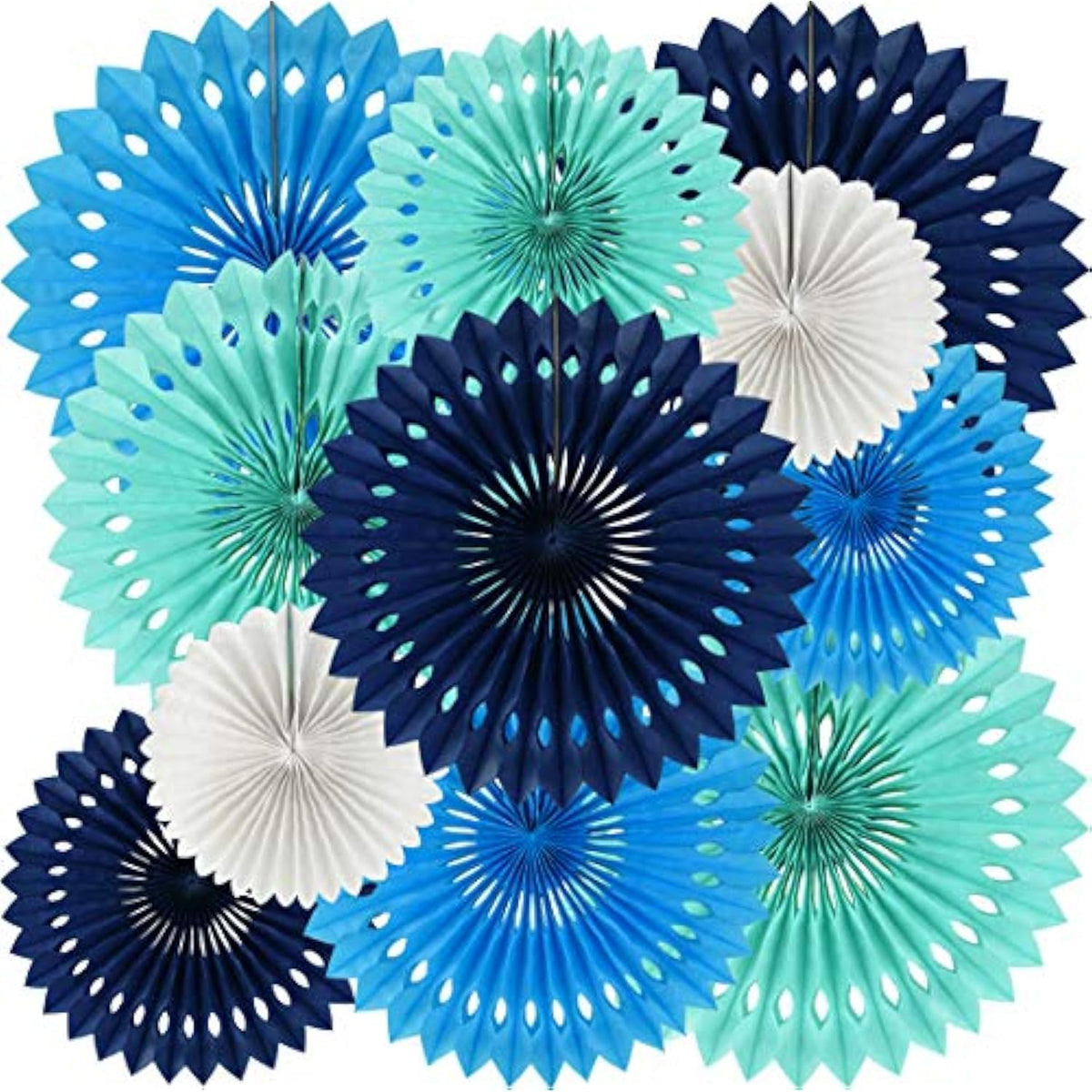 Blue White Hanging Honeycomb Round Paper Fans Decoration Kit For Baby Boy Shower 1St Birthday Navy Ocean Wedding Under The Sea Theme Photo Booth Backdrops Paper Party Supplies?11Packs?