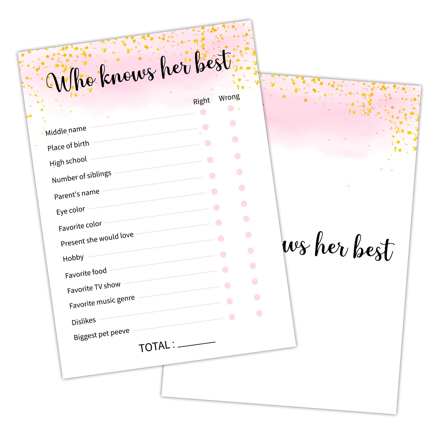 Who Knows Her Best - Adult Birthday Party Games Decoration Party Games For Adult Friend, Birthday Party Favor Activities Supplies, 20 Birthday Games Card Set -02