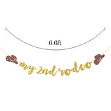 My 2Nd Rodeo Banner, West Theme Baby 2Nd Birthday Garland Bunting, Little Cowboy Cowgirl Two Wild Birthday Banner, Mexican Party Decorations, Gold Glitter