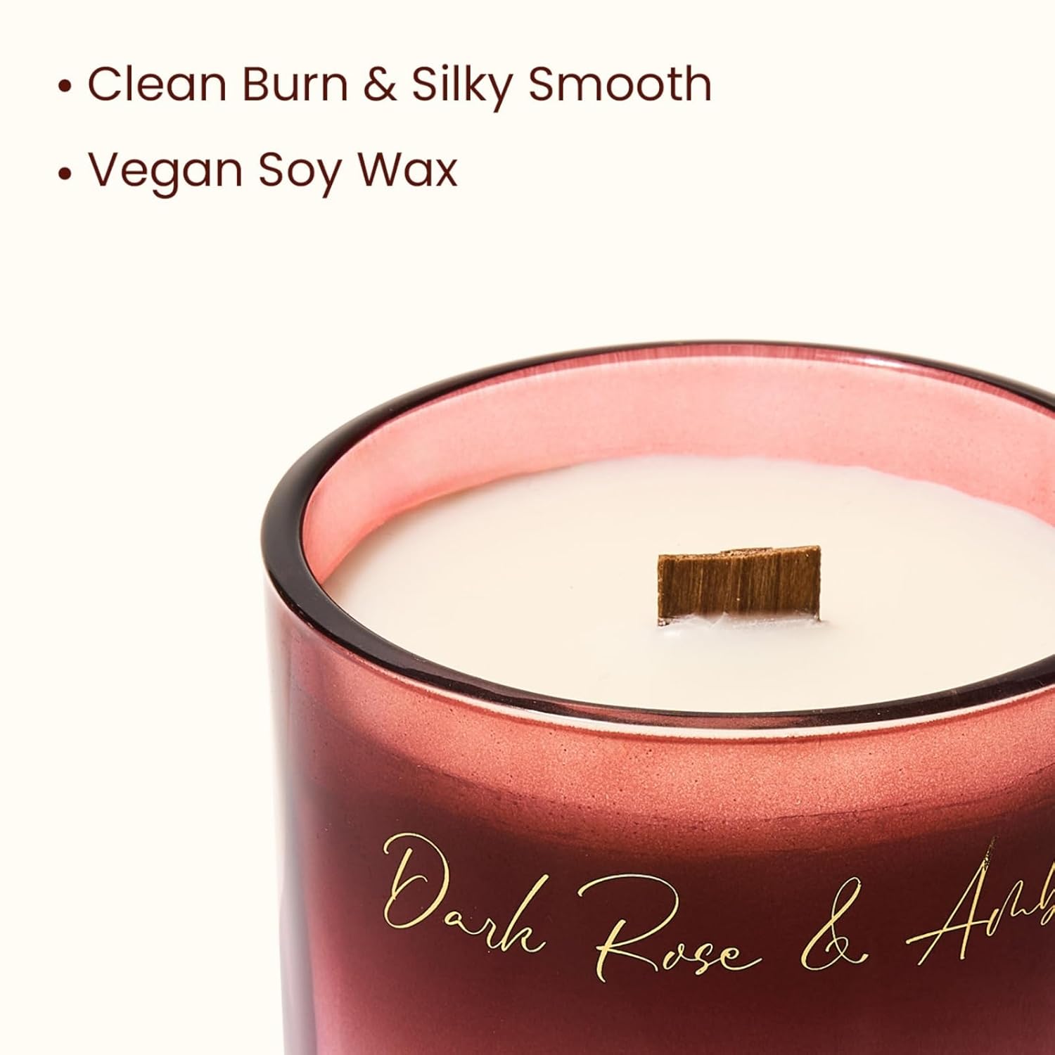9.88Oz Natural Soy Wax Jar Candle With Wooden Wick | Dark Rose Amber Scent | 55-Hour Burn & Long-Lasting Burn | Housewarming Gift For Men And Women