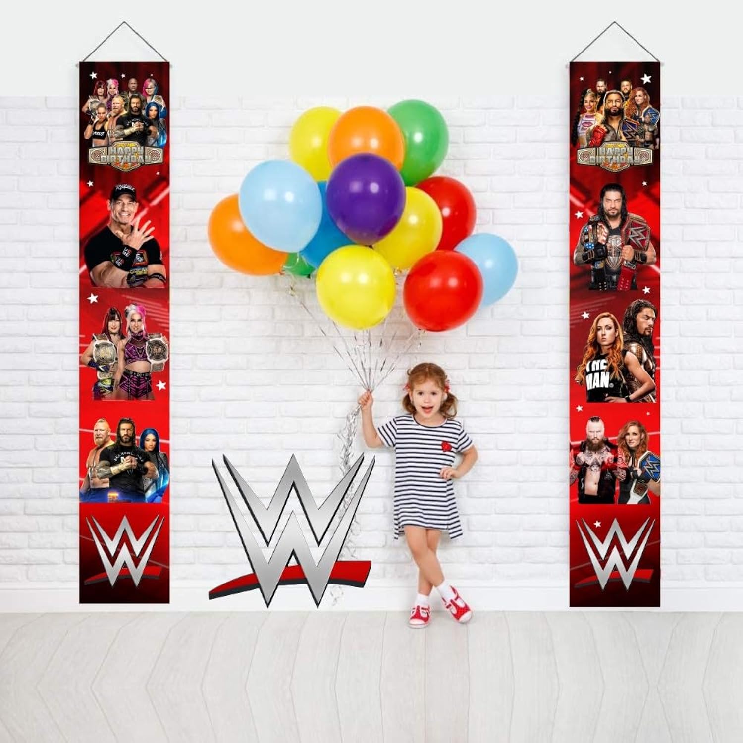 2Pcs Wrestling Birthday Porch Sign Door Hanging Banner Decorations