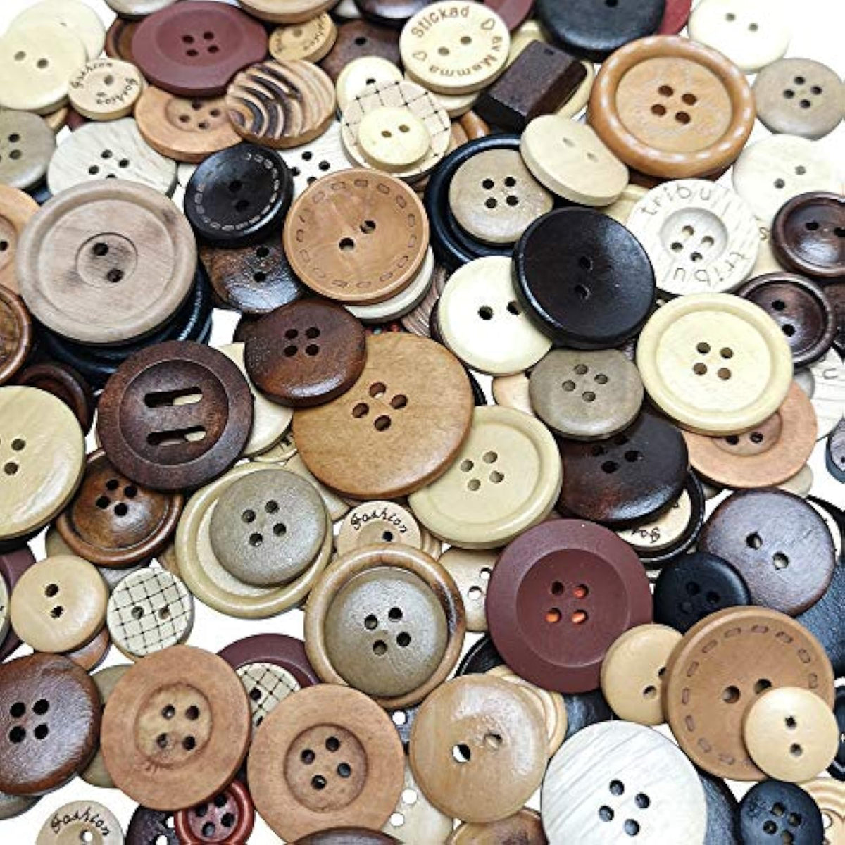 Mix 100Pcs New Wood Button 4 Holes Craft Clothe Sewing Decor … (Mix, M