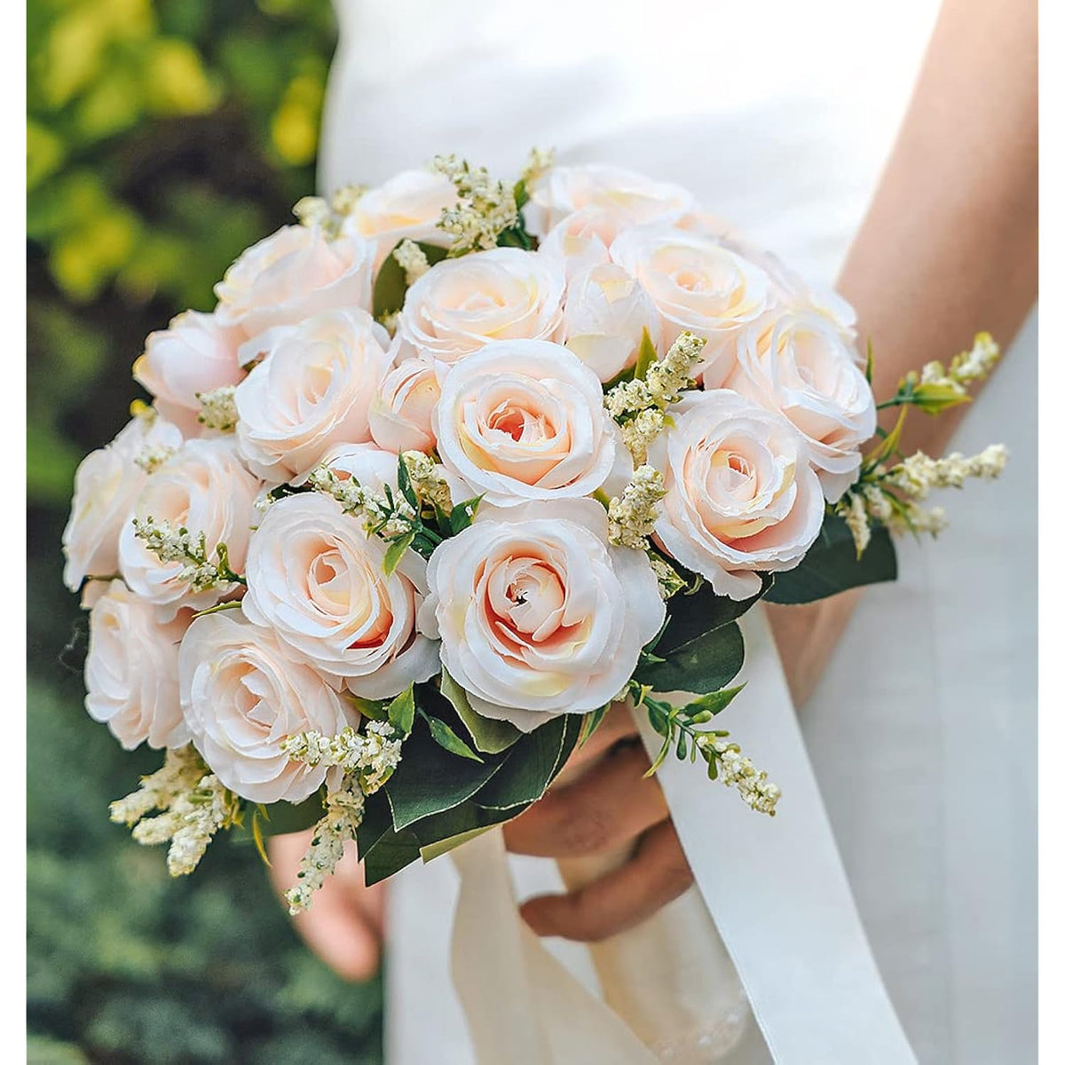 Wedding Bouquets For Bride Bridesmaid Bouquet Champagne Artificial Roses For Wedding Church Home Decoration, Gifts
