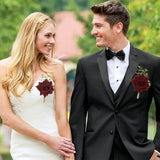 Wedding Flower Boutonniere Groom Rose Buttonholes Prom Suit Decoration For Men(Red Wine)