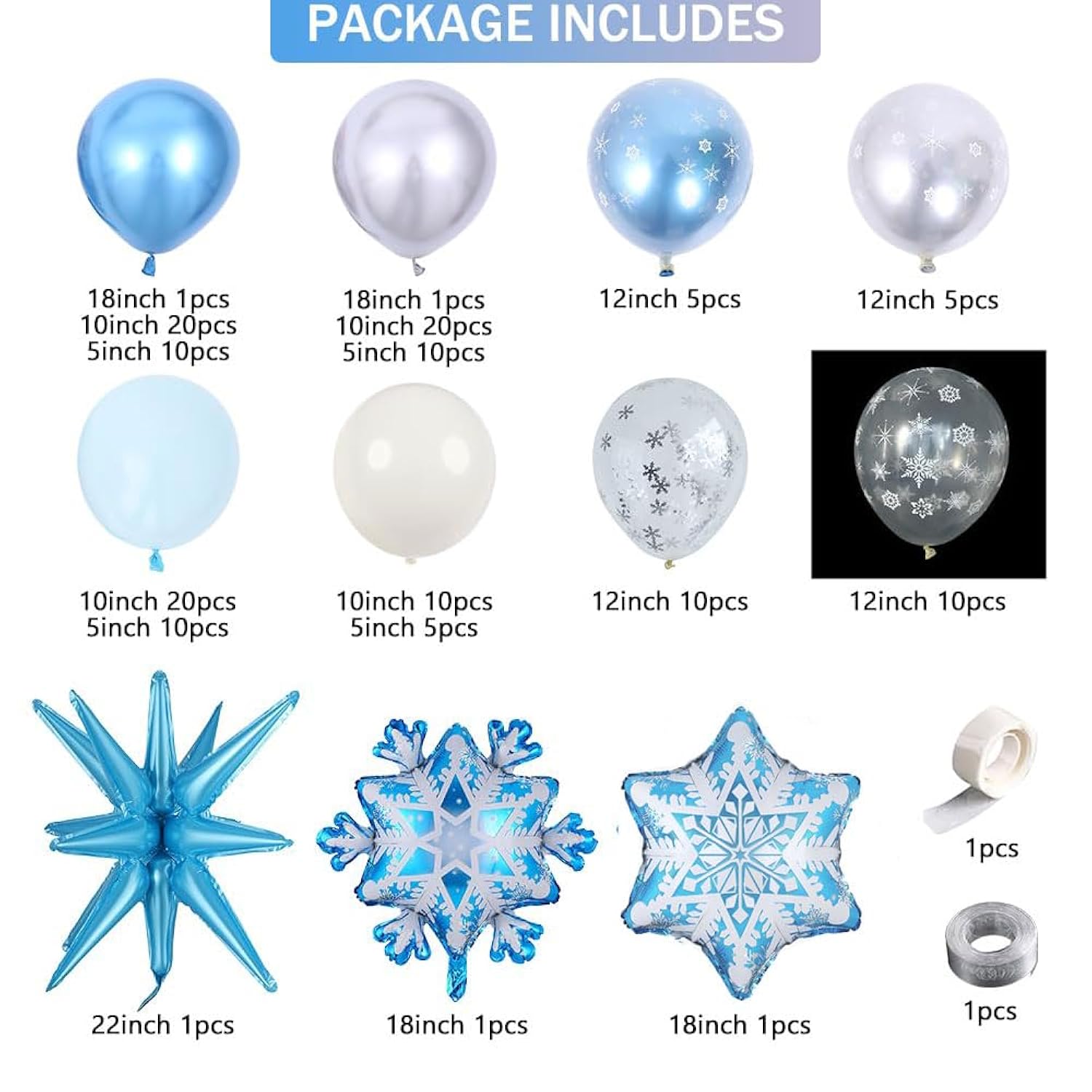 Winter Balloon Garland Arch Kit With 142Pcs Blue Sliver Confetti Snowflake Foil Balloons For Winter Wonderland Christmas Baby Shower Snow Princess Froozen Birthday Party Supplies Decorations (Blue)