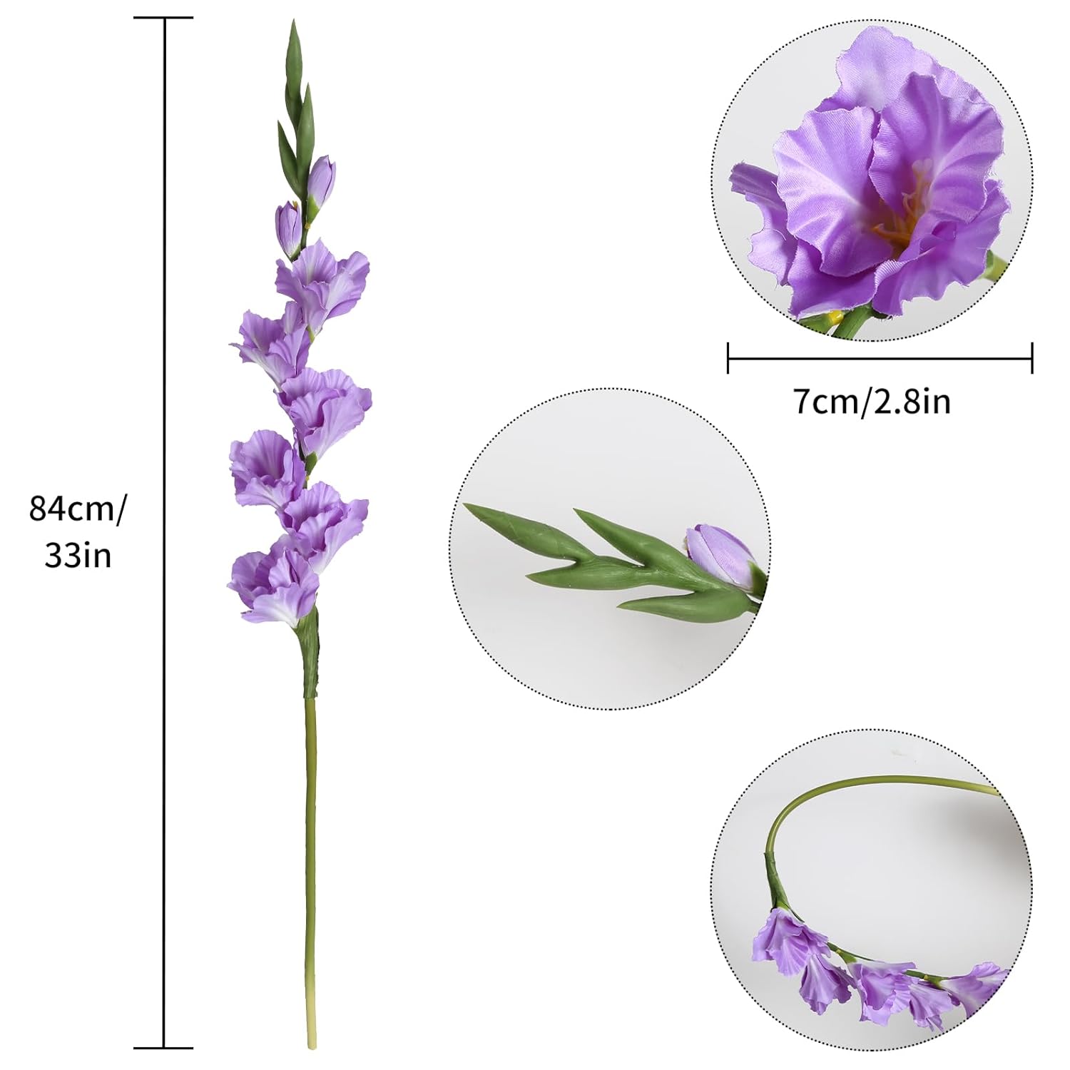 Purple Gladiolus Artificial Flowers 33.07 In Long Artificial Flowers Gladiolus Flowers 5 Pcs Silk Fake Flowers Faux Gladiolus For Home Wedding Garden Arrangement Decor