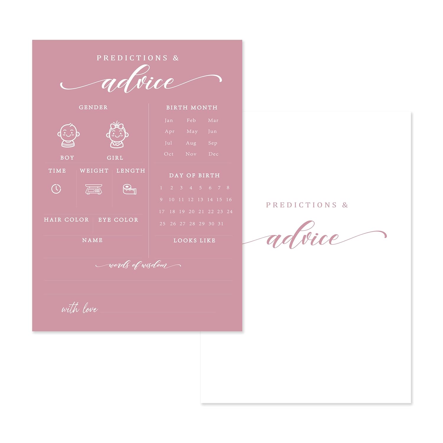 Baby Predictions And Advice Cards, 5" X 7" Minimalism Baby Shower Predictions Cards, Baby Shower Party Games & Activities Favors For Newparents - I08