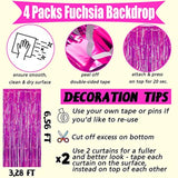 4 Pack Fuchsia Fringe Curtain Backdrop, 3.2Ft X 6.6Ft Metallic Tinsel Foil Fringe Streamers Curtains Background For Photo Booth Birthday Wedding Baby Shower Party Thanksgiving Christmas Decorations