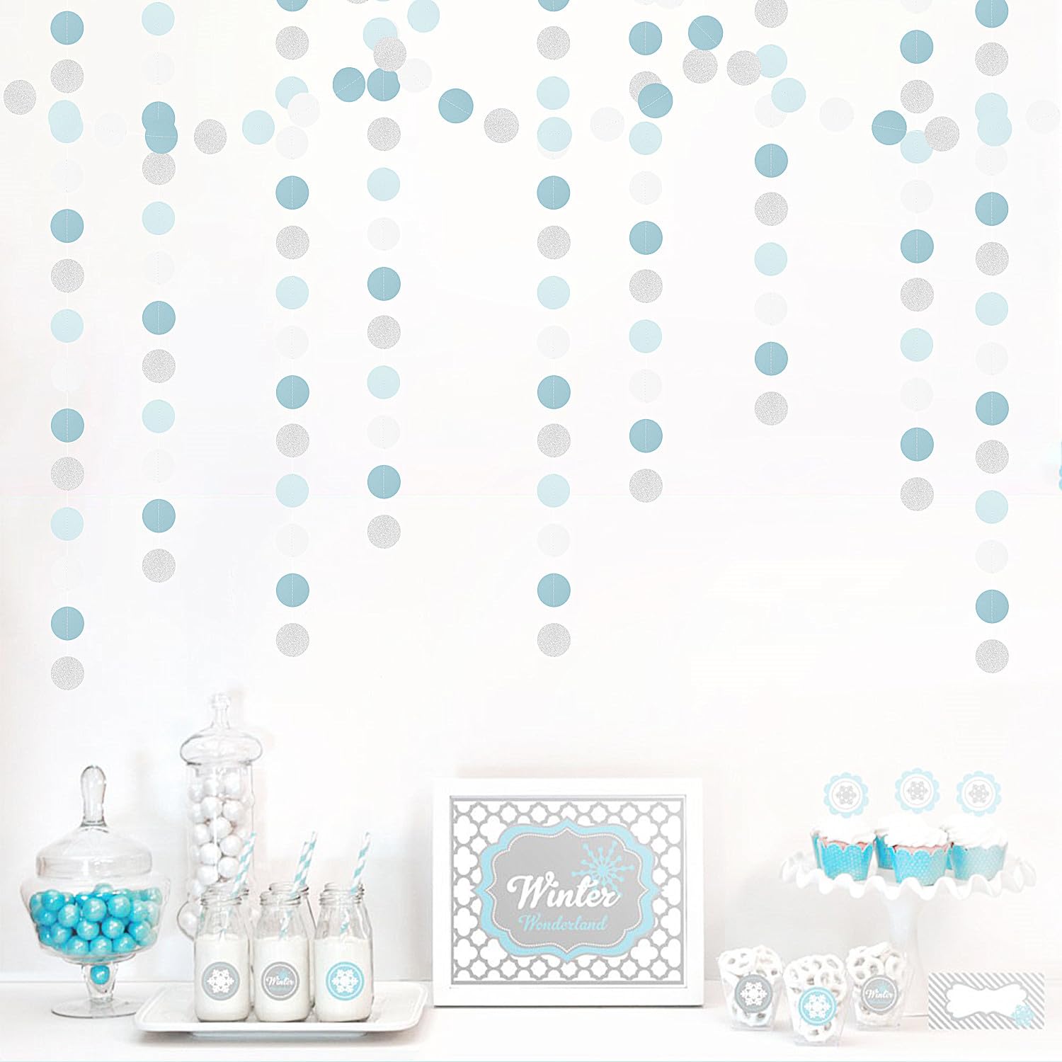 Light Baby Blue White Silver Party-Decoration Garland - 52Ft Baby Boy Shower Birthday Streamers,Graduation Bachelorette Bridal Christmas Banner Decor