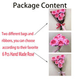 6 Pcs Hand Made Knitted Fake Rose Artificial Flowers For Decoration Crochet Flowers?Flower Bundle Fake Plants Wedding Centerpieces Decorations Mothers Day Mom Gifts For Mom (Gradient Pink)