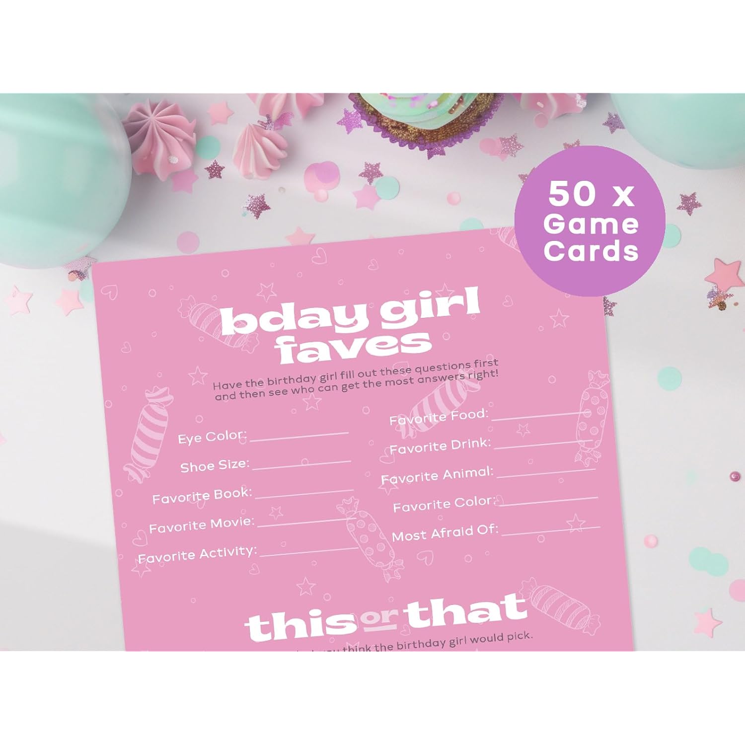 50 Who Knows The Birthday Girl Best Game Cards, Fun Birthday Game For Kids, Tweens, & Adults, Pink