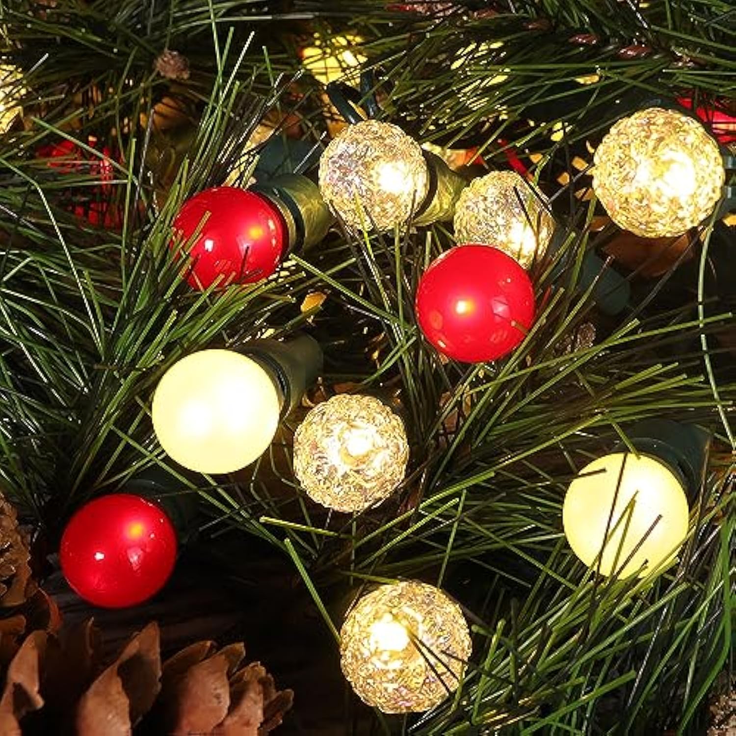 Red And White Christmas Lights Outdoor G15 Pearlized Glass 70 Led 19Ft Mini Globe String Lights For Christmas Tree Indoo